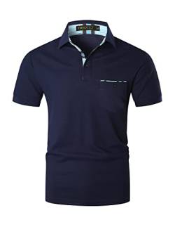 VMSUCIJ Poloshirt Herren Kurzarm Polohemd Blaues Farbblock-Patchwork Slim Fit Basic Golf Polo M-3XL,Blau D06,M von VMSUCIJ