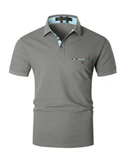 VMSUCIJ Poloshirt Herren Kurzarm Polohemd Blaues Farbblock-Patchwork Slim Fit Basic Golf Polo M-3XL,Grau D06,L von VMSUCIJ
