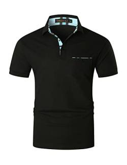 VMSUCIJ Poloshirt Herren Kurzarm Polohemd Blaues Farbblock-Patchwork Slim Fit Basic Golf Polo M-3XL,Schwarz D06,M von VMSUCIJ