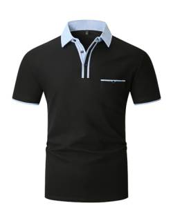 VMSUCIJ Poloshirt Herren Kurzarm Slim Fit 100% Baumwolle Lässige T-Shirts mit Kragen Golf Sports Polohemd mit Tasche,Schwarz 41,M von VMSUCIJ