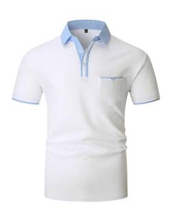 VMSUCIJ Poloshirt Herren Kurzarm Slim Fit 100% Baumwolle Lässige T-Shirts mit Kragen Golf Sports Polohemd mit Tasche,Weiß 41,XL von VMSUCIJ