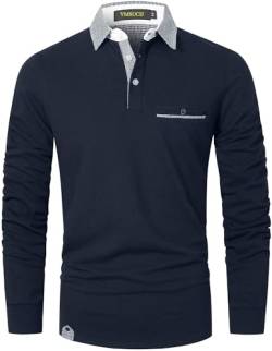 VMSUCIJ Poloshirt Herren Langarm,100% Baumwolle,atmungsaktiv und hautfreundlich,Slim Fit Golf Sports,Sportliches und Bequemes T-Shirt M-3XL,Blau 12,3XL von VMSUCIJ