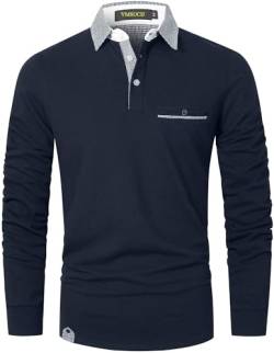 VMSUCIJ Poloshirt Herren Langarm,100% Baumwolle,atmungsaktiv und hautfreundlich,Slim Fit Golf Sports,Sportliches und Bequemes T-Shirt M-3XL,Blau 12,XL von VMSUCIJ