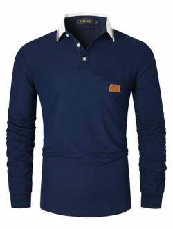 VMSUCIJ Poloshirt Herren Langarm,100% Baumwolle,atmungsaktiv und hautfreundlich,Slim Fit Golf Sports,Sportliches und Bequemes T-Shirt M-3XL,Blau 40,XL von VMSUCIJ