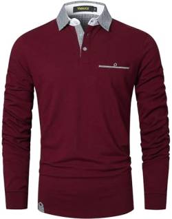 VMSUCIJ Poloshirt Herren Langarm,100% Baumwolle,atmungsaktiv und hautfreundlich,Slim Fit Golf Sports,Sportliches und Bequemes T-Shirt M-3XL,Rot 12,XL von VMSUCIJ