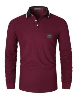 VMSUCIJ Poloshirt Herren Langarm,100% Baumwolle,atmungsaktiv und hautfreundlich,Slim Fit Golf Sports,Sportliches und Bequemes T-Shirt M-3XL,Rot 40,3XL von VMSUCIJ