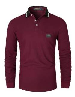 VMSUCIJ Poloshirt Herren Langarm,100% Baumwolle,atmungsaktiv und hautfreundlich,Slim Fit Golf Sports,Sportliches und Bequemes T-Shirt M-3XL,Rot 40,M von VMSUCIJ