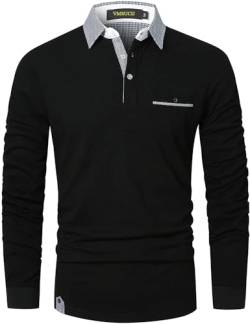 VMSUCIJ Poloshirt Herren Langarm,100% Baumwolle,atmungsaktiv und hautfreundlich,Slim Fit Golf Sports,Sportliches und Bequemes T-Shirt M-3XL,Schwarz 12,XL von VMSUCIJ