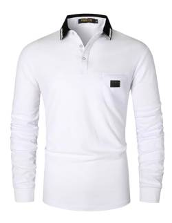 VMSUCIJ Poloshirt Herren Langarm,100% Baumwolle,atmungsaktiv und hautfreundlich,Slim Fit Golf Sports,Sportliches und Bequemes T-Shirt M-3XL,Weiß 40,L von VMSUCIJ