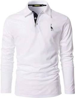 VMSUCIJ Poloshirt Herren Langarm Baumwolle Casual Slim Fit Giraffen Stickerei Männer Hemd T-Shirt Golf Sports Polohemd,Weiß 09,3XL von VMSUCIJ