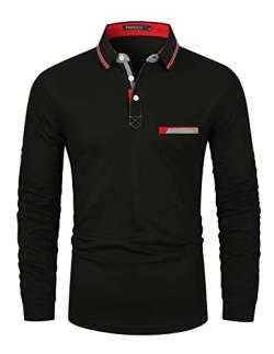 VMSUCIJ Poloshirt Herren Langarm Baumwolle Regular Slim Fit Plaid Denim Golf Polohemd M-3XL,Schwarz 38,M von VMSUCIJ