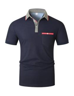 VMSUCIJ Poloshirt Herren Slim Fit, leichte und Atmungsaktive Kurzarm Polohemd, Sport Golf Polo Kontrast Farbe Tee Tops mit Tasche,Blau 10,M von VMSUCIJ