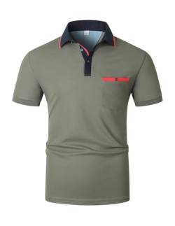 VMSUCIJ Poloshirt Herren Slim Fit, leichte und Atmungsaktive Kurzarm Polohemd, Sport Golf Polo Kontrast Farbe Tee Tops mit Tasche,Grau 10,M von VMSUCIJ