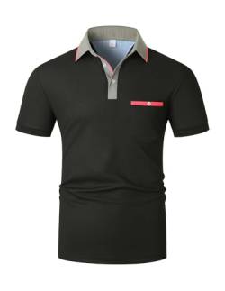 VMSUCIJ Poloshirt Herren Slim Fit, leichte und Atmungsaktive Kurzarm Polohemd, Sport Golf Polo Kontrast Farbe Tee Tops mit Tasche,Schwarz 10,3XL von VMSUCIJ