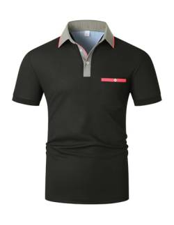 VMSUCIJ Poloshirt Herren Slim Fit, leichte und Atmungsaktive Kurzarm Polohemd, Sport Golf Polo Kontrast Farbe Tee Tops mit Tasche,Schwarz 10,M von VMSUCIJ