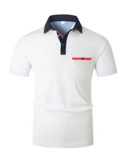 VMSUCIJ Poloshirt Herren Slim Fit, leichte und Atmungsaktive Kurzarm Polohemd, Sport Golf Polo Kontrast Farbe Tee Tops mit Tasche,Weiß 10,L von VMSUCIJ