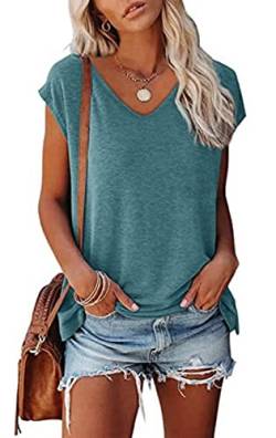 Bluse Damen Sommer Tshirt V Ausschnitt Oberteil Lose Longsleeve T-Shirt Lässig Pullover Kleidung Basic Tshirt Tunika Top Bluse Einfarbig Casual Lose Tank Basic Teenager Mädchen von VNBUY