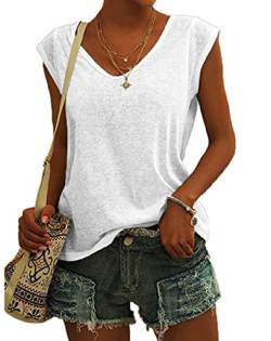 T Shirt Damen V Ausschnitt sexy Sommer Kurzarm Baumwolle Bluse Oberteil Elegant Oversize Sommershirts Hemdbluse Mit Locker Basic Blusen Tee Tops Mode Tunika Streetwear für Frauen von VNBUY