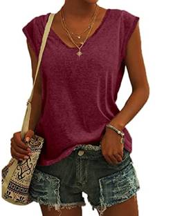 T Shirt Damen V Ausschnitt sexy Sommer Kurzarm Baumwolle Bluse Oberteil Elegant Oversize Sommershirts Hemdbluse Mit Locker Basic Blusen Tee Tops Mode Tunika Streetwear für Frauen von VNBUY