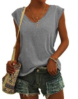 T Shirt Damen V Ausschnitt sexy Sommer Kurzarm Baumwolle Bluse Oberteil Elegant Oversize Sommershirts Hemdbluse Mit Locker Basic Blusen Tee Tops Mode Tunika Streetwear für Frauen von VNBUY