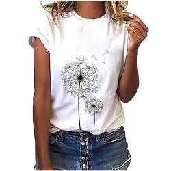 Tshirt Damen Oberteile Sommer Kurzarm Bluse mit Bunte Blumen Elektrokardiogramm Druck Rundhals Tee Tops Pullover Teenager Mädchen Pulli Tunika Shirt Freizeit Basic T Shirts für Frauen von VNBUY