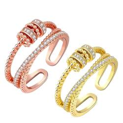 VNDUIFH 2 Stück Zappelring, rotierender Dekompressionsring, Anti-Angst-Ring mit Perlen-Spinner für Mädchen (A,one size) von VNDUIFH