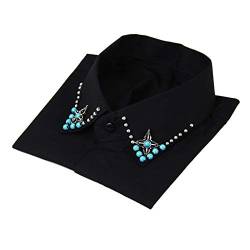 Handgefertigter falscher Kragen für Damen, mit Knopfleiste, abnehmbar, schwarz, halbes Hemd, dekorativer Schmuck von VNEEDM