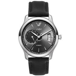 Automatik Uhr Herrenuhr Bite Unisex 39,5mm Silber Grau Lederarmband in Schwarz 1 von VNEN