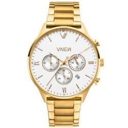 Herrenuhr Quarz Uhr Munis Chrono Gold Weiß Metallarmband Gold von VNEN