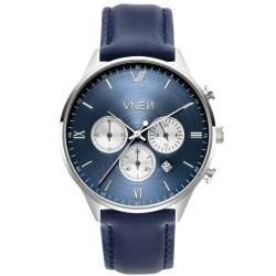 Herrenuhr Quarz Uhr Munis Chrono Silber Blau Lederarmband Blau von VNEN