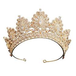 Tiaras und Kronen für Frauen, Barock-Vintage-Strass-Braut-Tiaras, Krone, Hochzeit, Haarschmuck, Kristall-Festzug-Tiaras, Königin-Diadem (Farbe: Silber AB-Farbe) (Gold C von VNNHGB