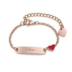 Kinder Baby Armband Mädchen Gravur:VNOX Personalisierte Armbänder Tochter|Gravierbare Kinderarmkette|Taufarmband Junge Mädel|Herzanhänger Namensarmband Babyarmband Taufgeschenke,12cm Rosegold von VNOX