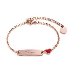 Kinder Baby Armband Mädchen Gravur:VNOX Personalisierte Armbänder Tochter|Gravierbare Kinderarmkette|Taufarmband Junge Mädel|Herzanhänger Namensarmband Babyarmband Taufgeschenke,16cm Rosegold von VNOX