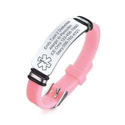 Notfallarmband Medizinisch Mädchen Personalisiert Uhrenarmband:VNOX Personalisiertes ID Armbänder mit Gravur Verstellbares Medizinischer Armband aus Edelstahl Männer von VNOX