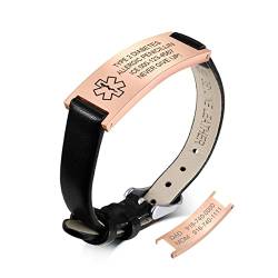 Notfallarmband Medizinisch Mädchen Personalisiert Uhrenarmband:VNOX Personalisiertes Leder ID Armbänder mit Gravur Verstellbares Medizinischer Armband aus Edelstahl Damen von VNOX