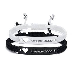 Paar Armbänder Partner Schwestern Freundschaft:VNOX 2pcs Geflochten Einstellbar Bunt Handgefertigtes Ich Liebe Dich 3000 Brautjungfer Seilarmband|Armband Damen mit Gravur von VNOX