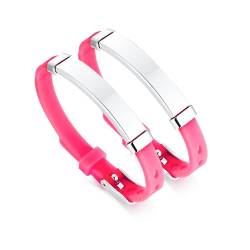 VNOX Armband Mädchen Junge Notfallarmband Kinder Armband mit Gravur SOS Armband Kinder Schulkind Silikonarmband Paar Armbänder 2PCS Personalisierte Geschenke Kinderschmuck Kindersicherheit,Pink von VNOX