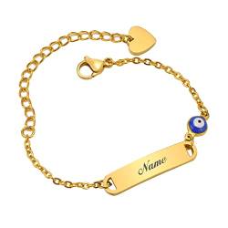 VNOX Baby Kind Armband mit Gravur Edelstahl Gold Personalisierte Armbänder Tochter|Gravierbare Kinderarmkette|Taufarmband Junge Mädel| Böser Blick Charme Name Babyarmband Taufgeschenke von VNOX