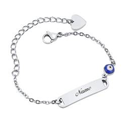 VNOX Baby Kind Armband mit Gravur Edelstahl Silber Personalisierte Armbänder Tochter|Gravierbare Kinderarmkette|Taufarmband Junge Mädel| Böser Blick Charme Name Babyarmband Taufgeschenke von VNOX