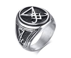 VNOX Edelstahl Satan Ring Luzifer Ring Satanischer Ring Religiöser Ring Punk Hip Pop Bike Bike Ring für Männer,Geschenk für ihn von VNOX