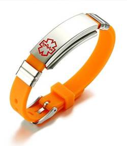 VNOX Freie gravierte Edelstahl Silikon Medical Alert ID SOS Verstellbare Armband für Männer Frauen Orange von VNOX