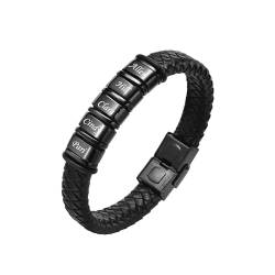 VNOX Herren Armband mit Gravur,Schwarz Lederarmband Herren Handgefertigt Geflochten,Personalisierte Armbänder für Herren,Weihnachtsgeschenke Geschenke für Männer Papa Freund Bruder(01Black 5) von VNOX