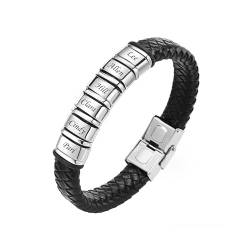 VNOX Herren Armband mit Gravur,Schwarz Lederarmband Herren Handgefertigt Geflochten,Personalisierte Armbänder für Herren,Weihnachtsgeschenke Geschenke für Männer Papa Freund Bruder(01Sliver 6) von VNOX