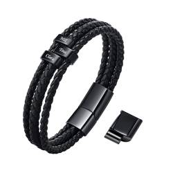 VNOX Herren Armband mit Gravur,Schwarz Lederarmband Herren Handgefertigt Geflochten,Personalisierte Armbänder für Herren,Weihnachtsgeschenke Geschenke für Männer Papa Freund Bruder(02#Black 3) von VNOX