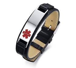 VNOX Kostenlose Eingraviert Medical Alert ID-Tag Angepasst Leder Personalisierte Armband, Verstellbar, 17,5 + 4 cm von VNOX