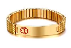 VNOX Maßgeschneiderte Edelstahl ID Stretch Armband Medical Alert Armband Armreif für Männer Frauen Gold,Kostenlose Gravur von VNOX