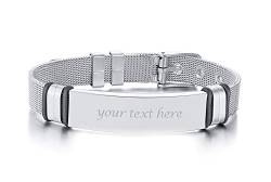 VNOX Personalisierte Benutzerdefinierte 2 Ton Edelstahl Typenschild ID Tag Mesh Band Einstellbare Armband Manschette Armband für Männer Frauen,Kostenlose Gravur von VNOX