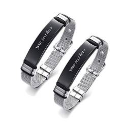 VNOX Personalisierte Benutzerdefinierte Gravur Edelstahl Typenschild ID Tag Mesh Band Einstellbare Armband für Männer Frauen von VNOX