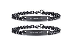 VNOX Personalisierte Gravur Paar Armbänder Personalisierbaren Armbänd Familie Armbänder|Partnerarmband für Paare|Pärchen Armband (2 Stück-schwarz-7 mm-22,5 cm) von VNOX