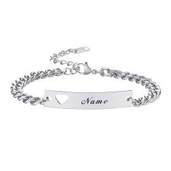 VNOX Personalisierte Gravur Paar Armbänder Personalisierbaren Armbänd Familie Armbänder|Partnerarmband für Paare|Pärchen Armband (herz-silver-a) von VNOX